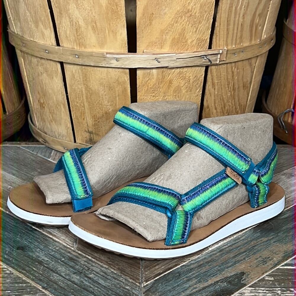 Teva Original Universal Blue Green Ombré Stripe Adjustable Sandals Womens Size 9 - Picture 3 of 12